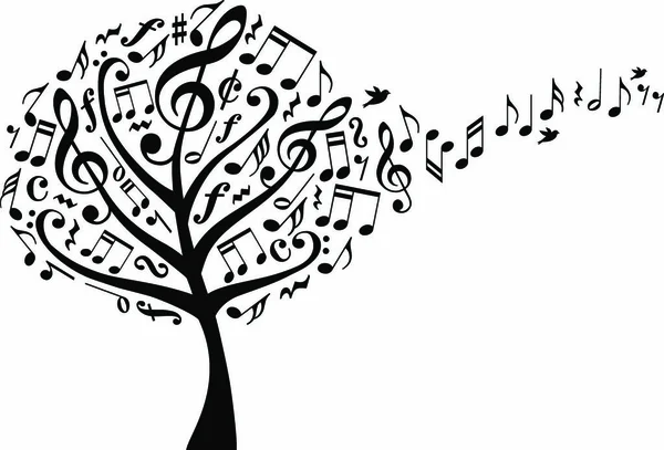 Μουσικό Δέντρο Treble Clefs Και Ιπτάμενες Μουσικές Νότες Διανυσματική Απεικόνιση — Διανυσματικό Αρχείο