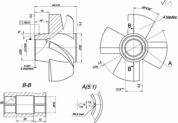 Croquis Roue Élargi Avec Différents Éléments Portée Lignes Degrés Angle — Image vectorielle