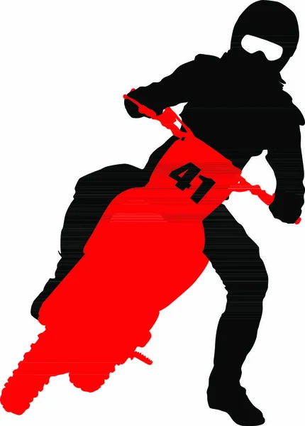 黑色轮廓描绘骑摩托车的越野车者 矢量图解 — 图库矢量图片