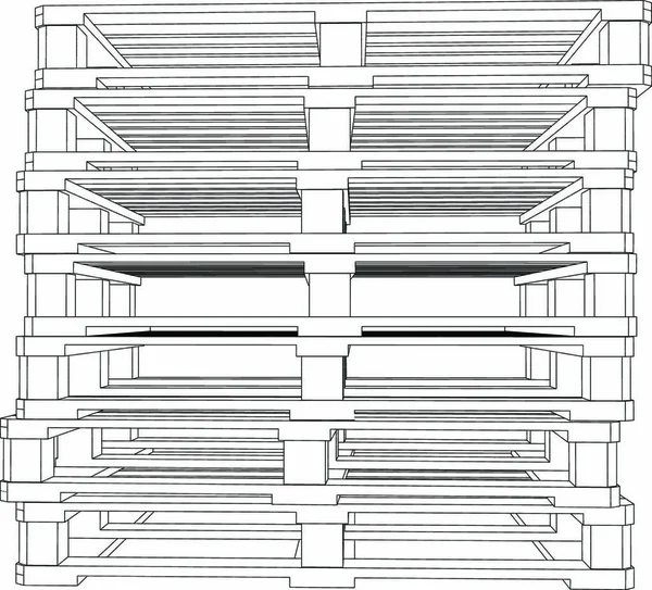 Empilement Palettes Sur Fond Blanc Isolé Image Vectorielle Vue Latérale — Image vectorielle