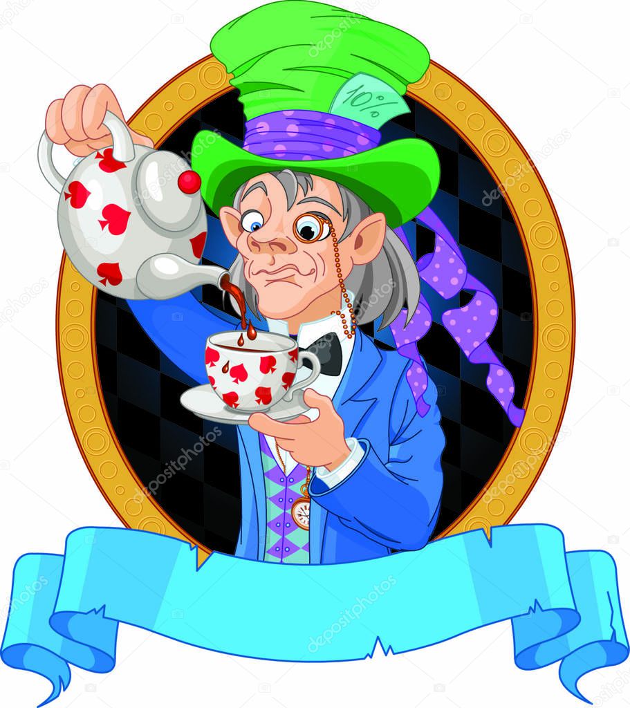 Mad Hatter pours tea design