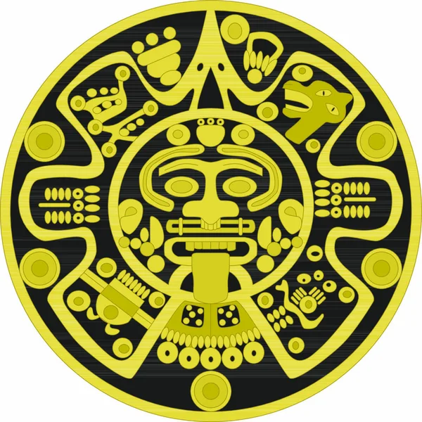 Векторний Золотий Орнамент Людини Круглий Стилі Древньої Майя — стоковий вектор