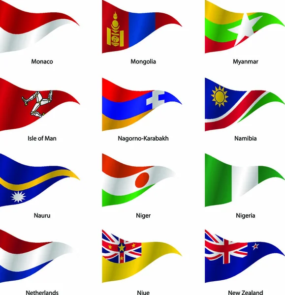Nastavit Vlajky Světových Suverénních Států Trojúhelníkového Tvaru Vektorová Ilustrace — Stockový vektor