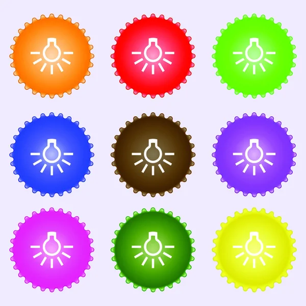 Signo Icono Bombilla Conjunto Nueve Etiquetas Diferentes Colores Ilustración Vectorial — Archivo Imágenes Vectoriales