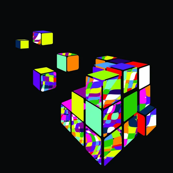 黑色背景的Rubik立方体3D矢量 矢量图解 Eps — 图库矢量图片