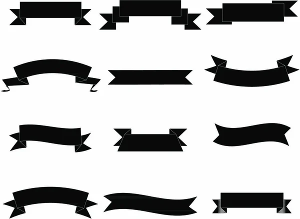 Set Med Enkla Banderoller Grundläggande Icke Blanka Banderoller Svart Isolerad — Stock vektor