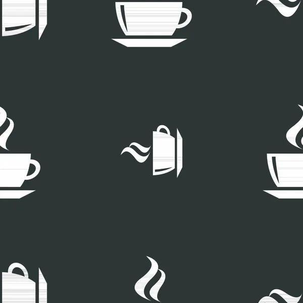 Chá Sinal Ícone Café Padrão Sem Costura Fundo Cinza Ilustração — Vetor de Stock