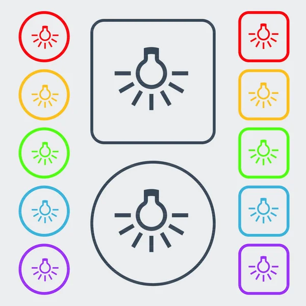 Sinal Ícone Lâmpada Símbolo Nos Botões Redondos Quadrados Com Quadro —  Vetores de Stock