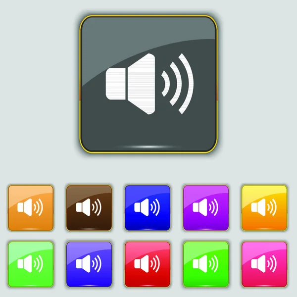 Signo Icono Volumen Del Altavoz Conjunto Con Once Botones Colores — Vector de stock