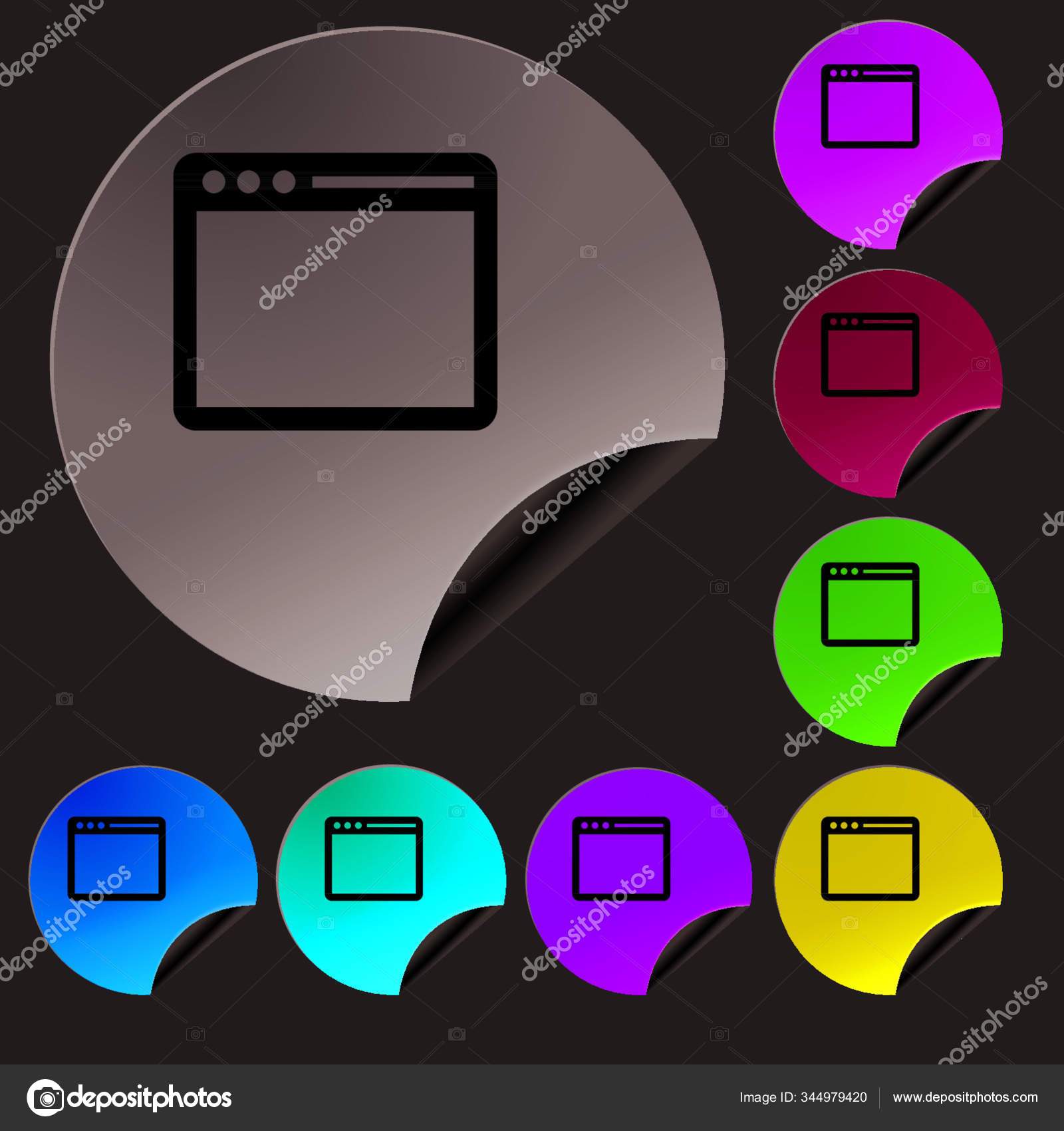 Simple Browser Window Icon Sign Set Eight Multi Colored Buttons Stock ...