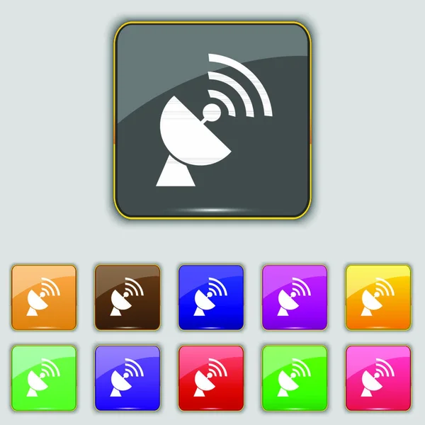 Señal Icono Antena Satelital Conjunto Con Once Botones Colores Para — Vector de stock