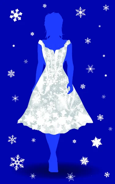 Silueta Una Niña Reina Nieve Vestido Hecho Copos Nieve — Vector de stock