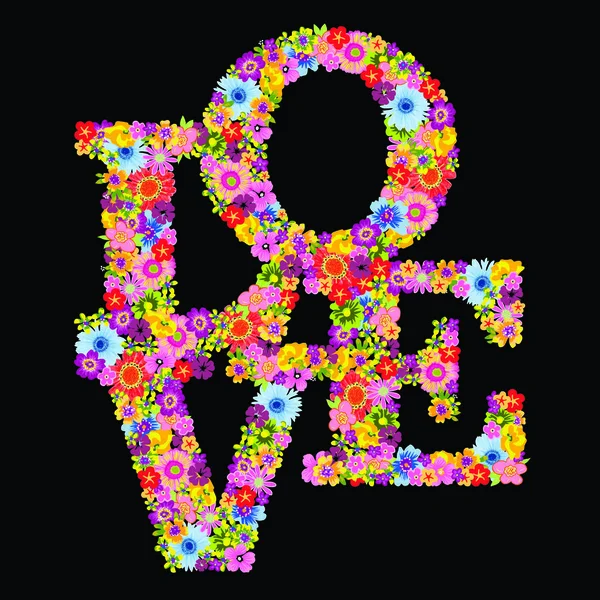 Κλιμακωτή Διανυσματική Εικόνα Που Αναπαριστά Μια Λέξη Λουλούδια Σχήμα Αγάπης — Διανυσματικό Αρχείο