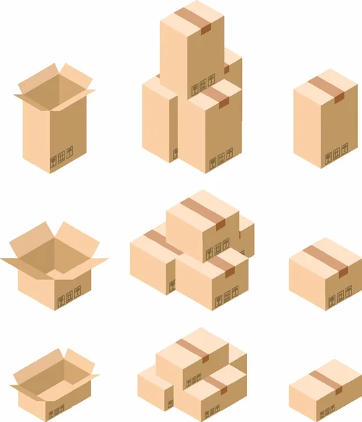 Ensemble Boîtes Carton Isométrique Isolées Sur Blanc Fichier Eps10 Couches — Image vectorielle