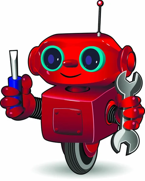 Illusztráció Piros Robot Kormányon Szerszámmal — Stock Vector