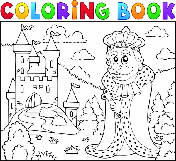 Colorir Livro Rei Perto Castelo Eps10 Ilustração Vetorial — Vetor de Stock
