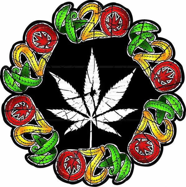 Maconha Cannabis Folha Silhueta Símbolo 420 Texto Simbólico — Vetor de Stock
