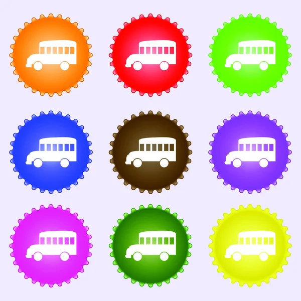 Bus Pictogram Teken Grote Set Van Kleurrijke Diverse Hoogwaardige Knoppen — Stockvector
