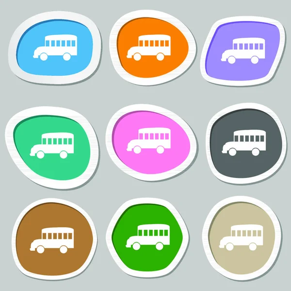 Bussymbolen Veelkleurige Papieren Stickers Vectorillustratie — Stockvector