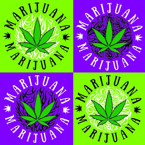 Maconha Cannabis Verde Folha Símbolo Texturizado Fundo Selos Vetor Ilustração — Vetor de Stock