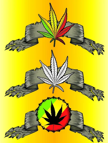 Maconha Cannabis Folha Símbolo Selos Papel Pergaminho Design Vetor Ilustração — Vetor de Stock
