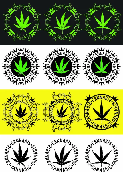 Maconha Cannabis Símbolo Folha Selos Vetor Ilustração — Vetor de Stock