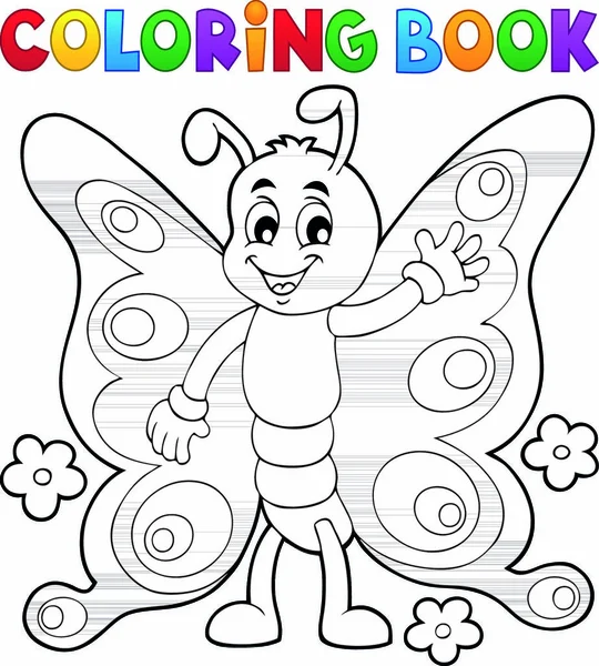 Coloring Book Cheerful Butterfly Theme Eps10 Vector Illustration — Stock Vector