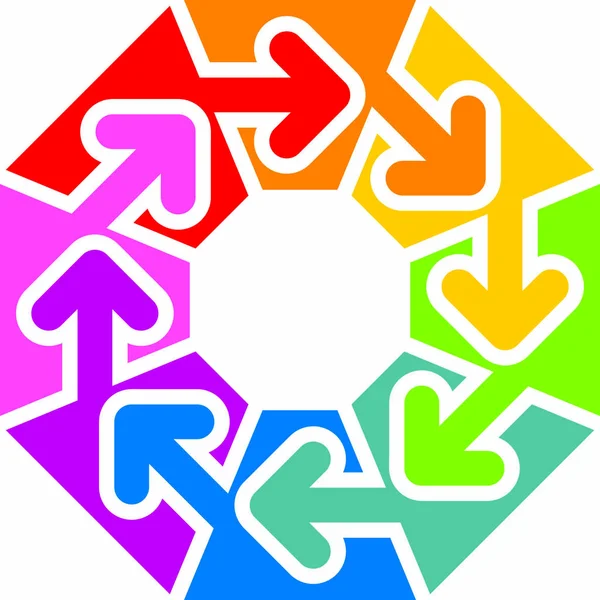 Arco Iris Flecha Reciclar Octágono Signo Formas Colorido Giro Rueda — Vector de stock