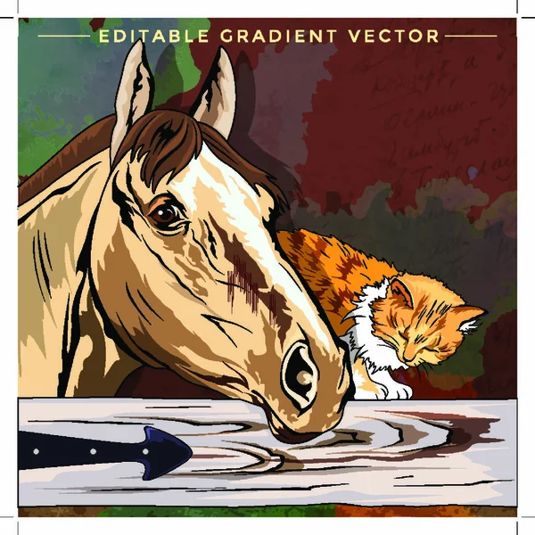 Kitten Horse Vector Illustratie Van Een Kat Thuis — Stockvector