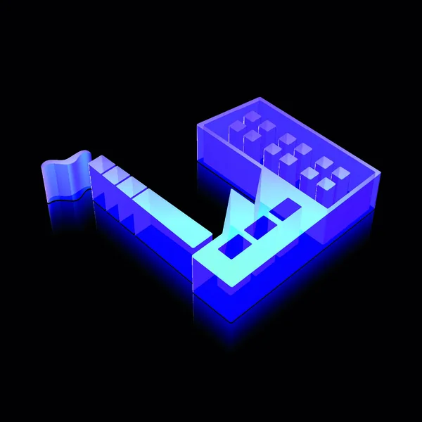 3D霓虹灯发光工业建筑图标玻璃与黑色背景的反射 Eps 10矢量说明 — 图库矢量图片