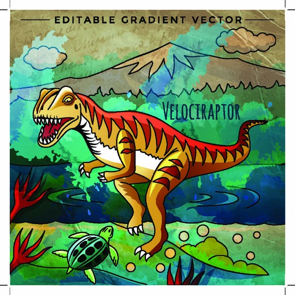 Velociraptor Vector Illustratie Van Een Dinosaurus Zijn Habitat — Stockvector