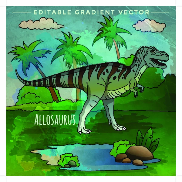 Een Allosaurus Vector Illustratie Van Een Dinosaurus Zijn Habitat — Stockvector