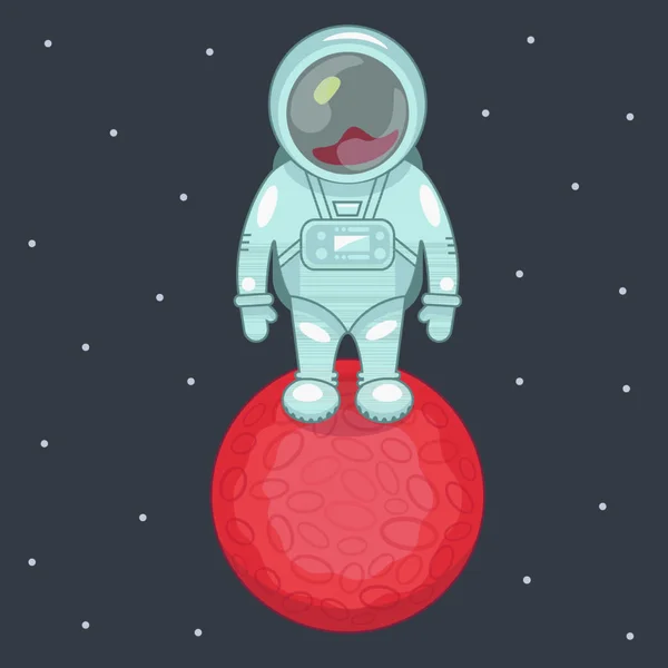 Astronaut Staat Rode Planeet Ruimte Met Sterren — Stockvector