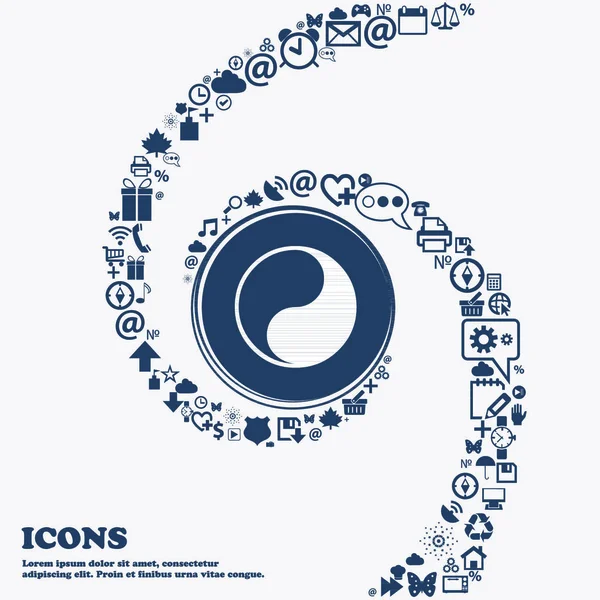 Yin Yang Icône Signe Dans Centre Autour Des Nombreux Beaux — Image vectorielle