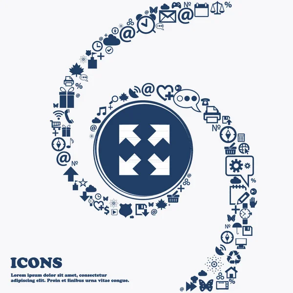 Icône Plein Écran Centre Autour Des Nombreux Beaux Symboles Tordus — Image vectorielle
