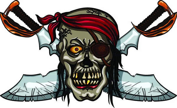 Calavera Pirata Peligro Bandanna Espadas Cruzadas Para Tatuaje Diseño Camiseta — Archivo Imágenes Vectoriales