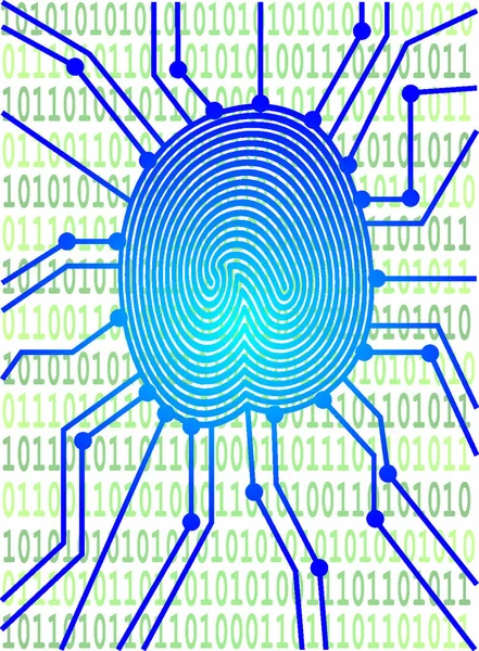 Duimafdruk Met Circuit Board Computer Binary Code Voor Authenticatie Identificatie — Stockvector