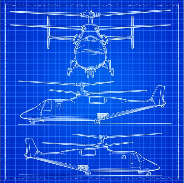 Ilustración Técnica Con Dibujo Helicóptero Militar Plano Estilo Borrador Con — Archivo Imágenes Vectoriales