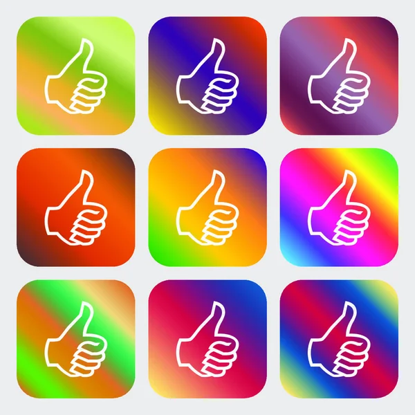 Sign Icon Thumb Sign Hand Finger Nine Buttons Bright Gradients — Stock Vector