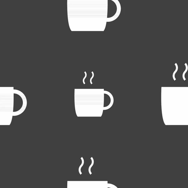 Symbol Ikony Kávy Bezproblémový Vzor Šedém Pozadí Vektorová Ilustrace — Stockový vektor