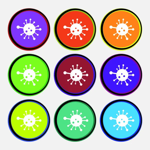 Signo Icono Bacterias Nueve Botones Redondos Multicolores Ilustración Vectorial — Vector de stock
