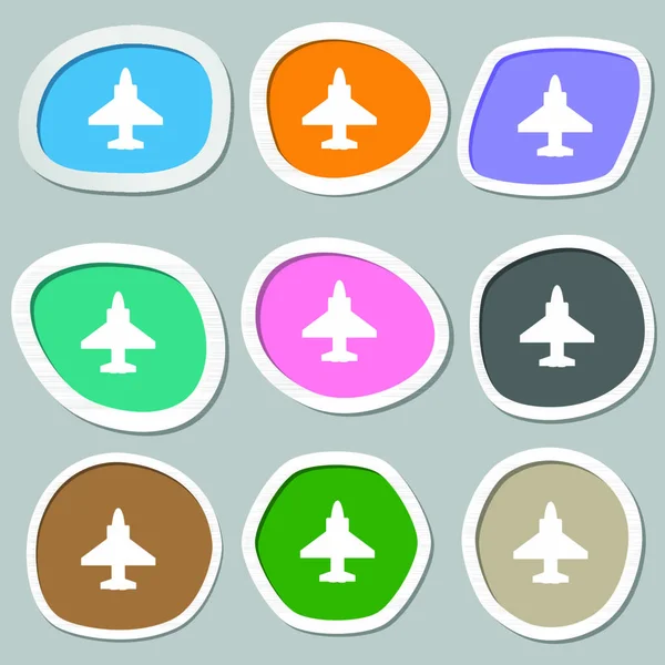 Símbolos Iconos Aviones Aviones Pegatinas Papel Multicolor Ilustración Vectorial — Archivo Imágenes Vectoriales