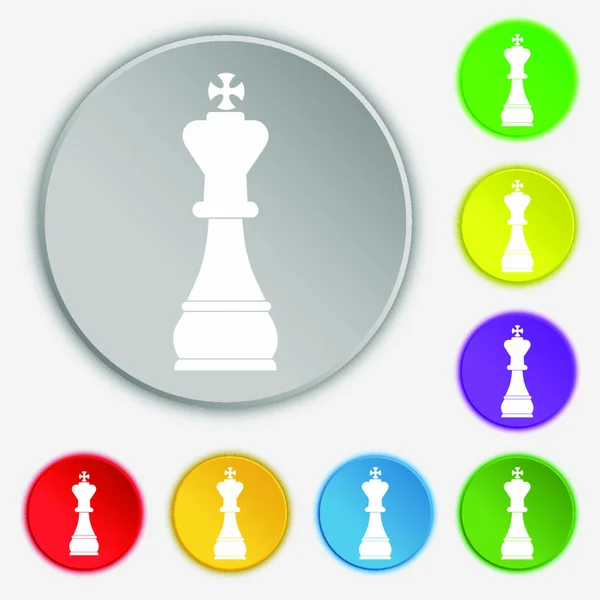 Chess King Icon Sign Symbol Eight Flat Buttons Vector Illustration — Stock Vector