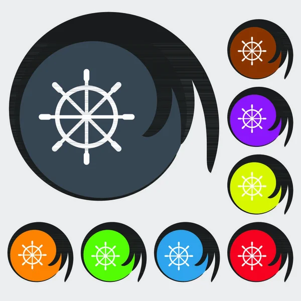 Значок Значка Рульовому Колесі Корабля Символи Восьми Кольорових Кнопках Векторні — стоковий вектор