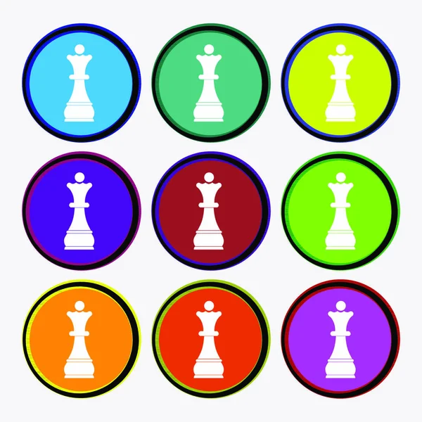 Chess Queen Icon Sign Nine Multi Colored Buttons Vector Illustration — Stock Vector