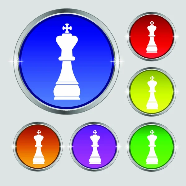 Chess King Icon Sign Symbol Bright Colourful Buttons Vector Illustration — Stock Vector