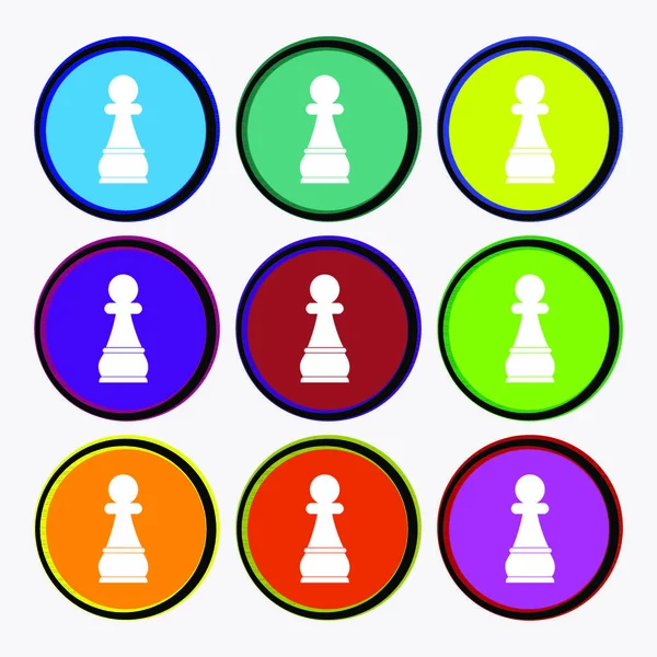 Chess Pawn Icon Sign Nine Multi Colored Buttons Vector Illustration — Stock Vector