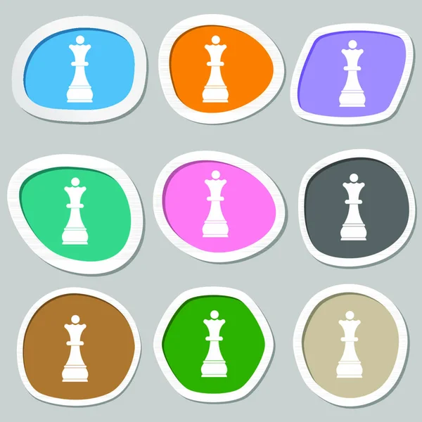 Chess Queen Symbols Multicolored Paper Stickers Vector Illustration — Stock Vector