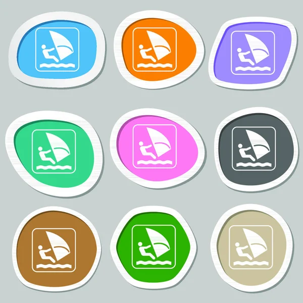 Símbolos Windsurf Adesivos Papel Multicoloridos Ilustração Vetorial — Vetor de Stock