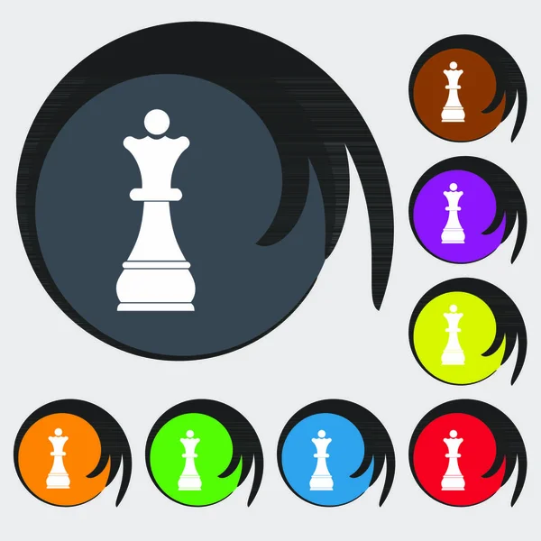 Chess Queen Sign Icon Symbols Eight Colored Buttons Vector Illustration — Stock Vector